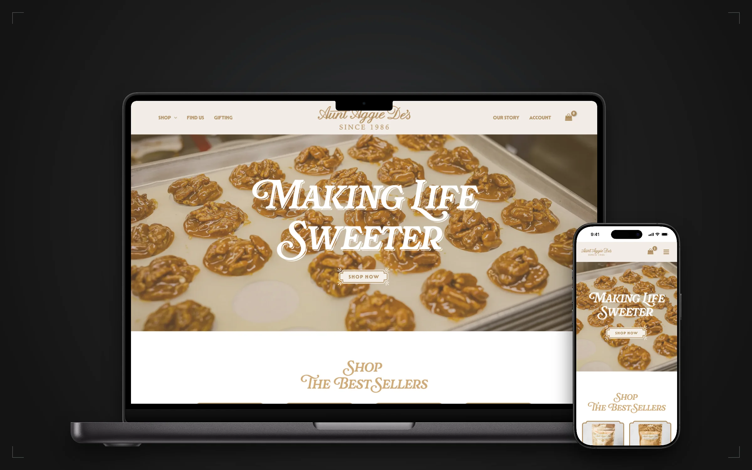 Aunt Aggie De's — Case Study · WebWerks Dev website hero